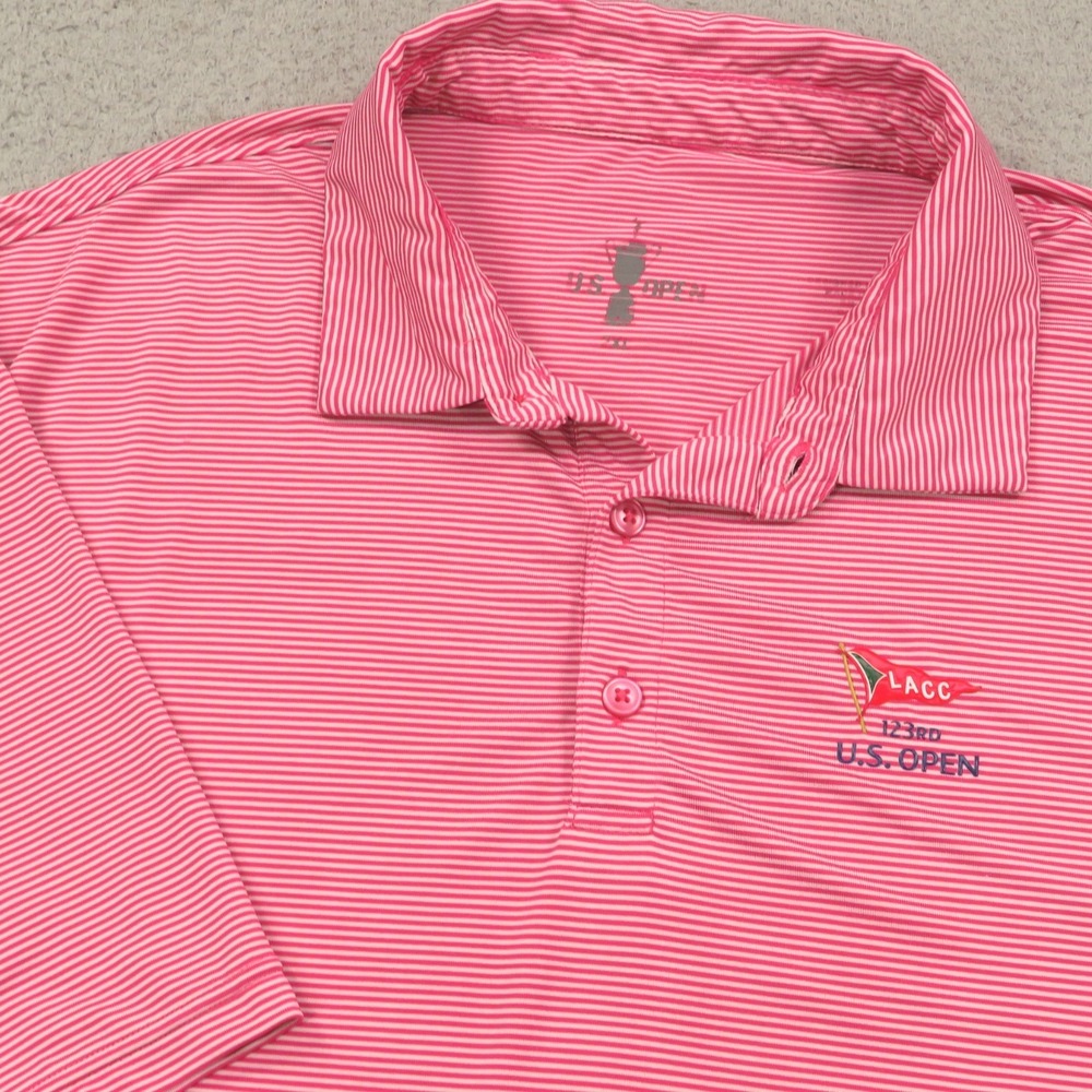 LACC Golf Polo Men XXL Pink White Performance Shirt US OPEN Official Stretch 123